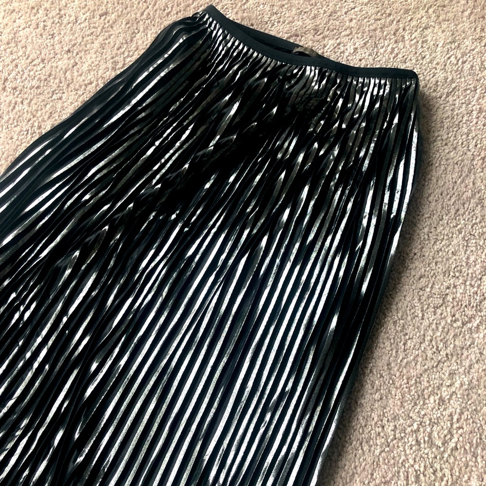 Zara Black and Silver Pleated Maxi Skirt, Metallic